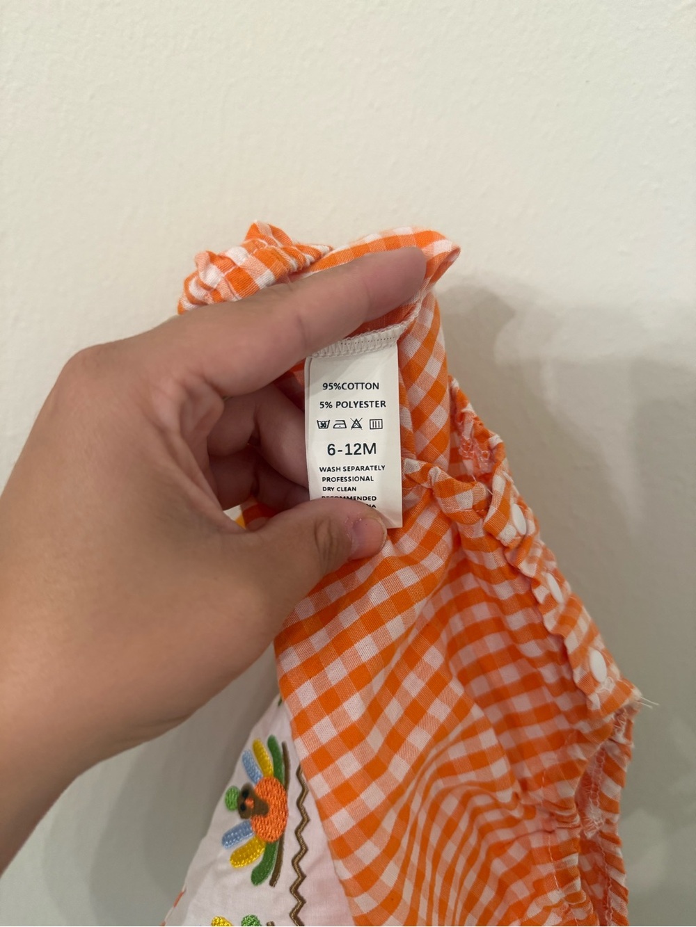 Orange Gingham Baby Romper with Turkey Embroidery - Picture 5 of 5